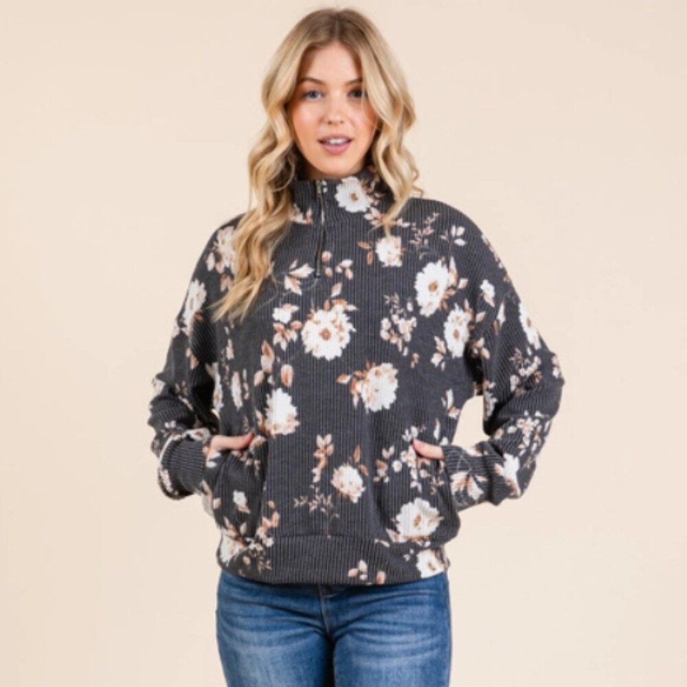 Floral 1/4 Zip Top